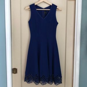 Maia blue dress with lace trim